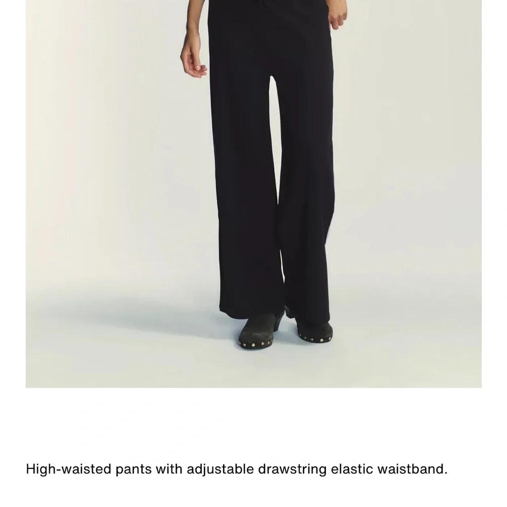 Zara NWT stretchy black wide leg drawstring pants